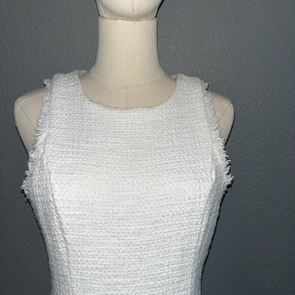 LIKELY Women's Boucle Tweed Fringed JEWEL DRESS Pure White Chanel Style NWOT 6 - Picture 2 of 13